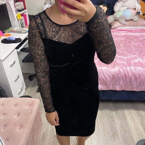 Velvet black dress with lace H&M - Picture 5 of 8